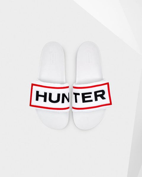 Hunter Terry Towelling Logo Adjustable Papuce Zenske - Bijele | HE35-9Z2
